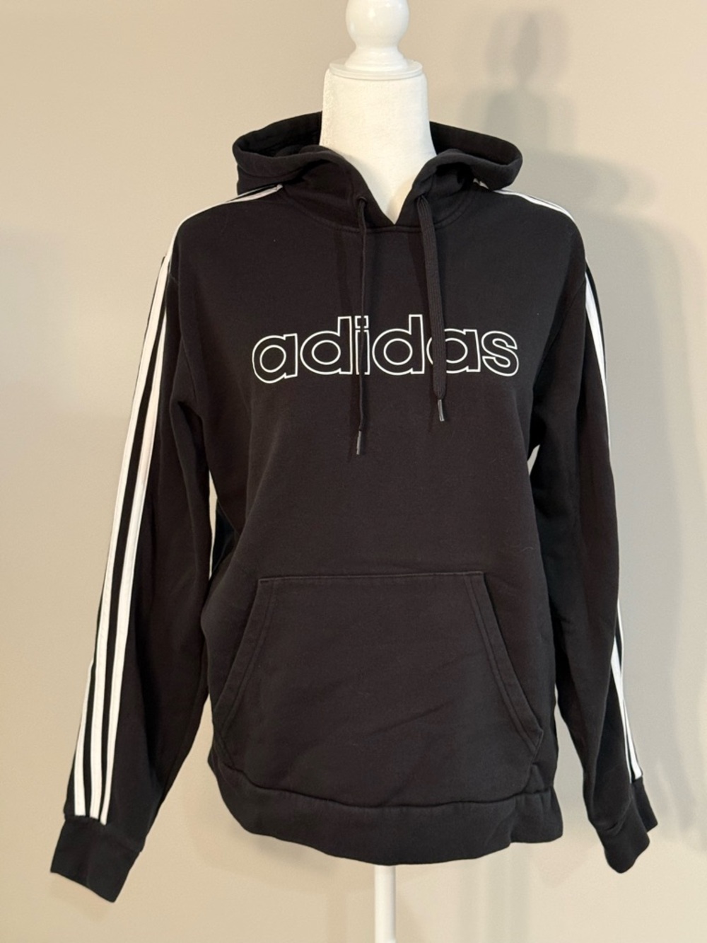 adidas Black Hoodie with White Logo Tape